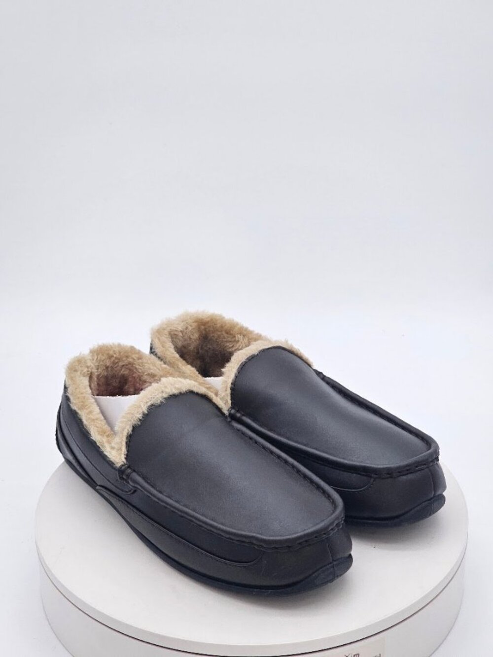 Deer Stags Spun Dark Brown Vegan Faux Fur Moccasin Slippers Men’s Size 9 M New